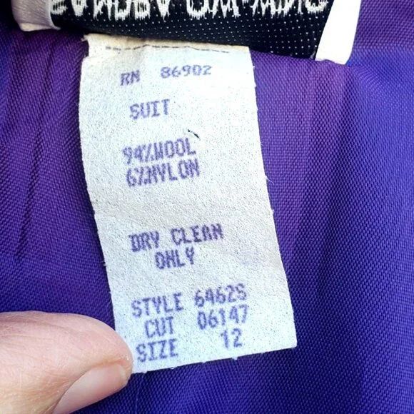 Vintage 80s Electric Blue Wool Power Skirt Suit L XL Rhinestone Buttons - Picture 9 of 13